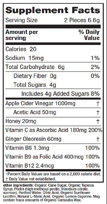 apple cider vinegar gummies nutrition label